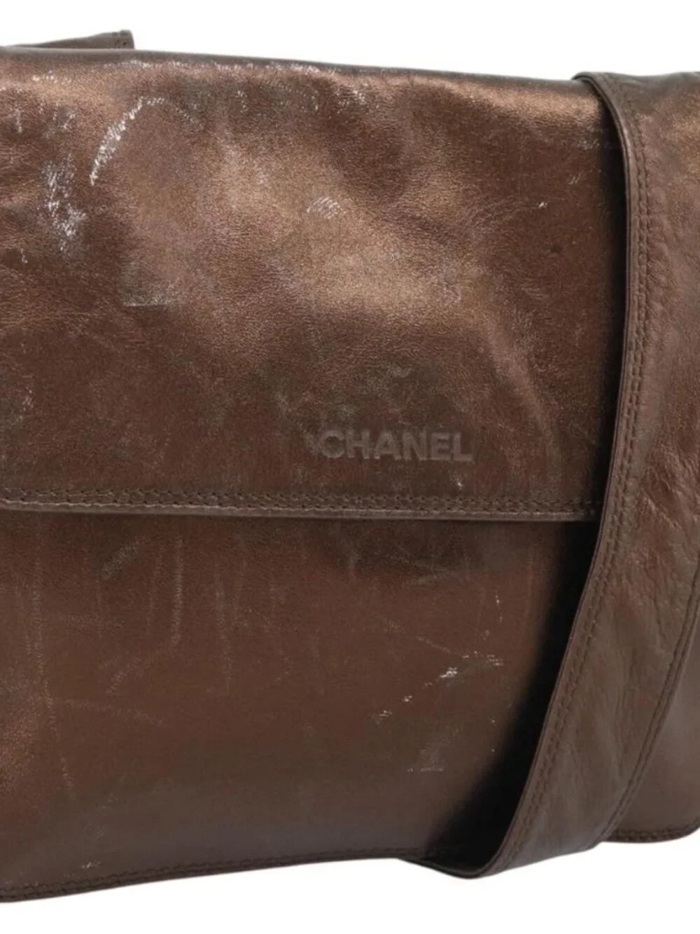 CHANEL Shoulder Bag Leather Bronze Gold CC Auth 93241